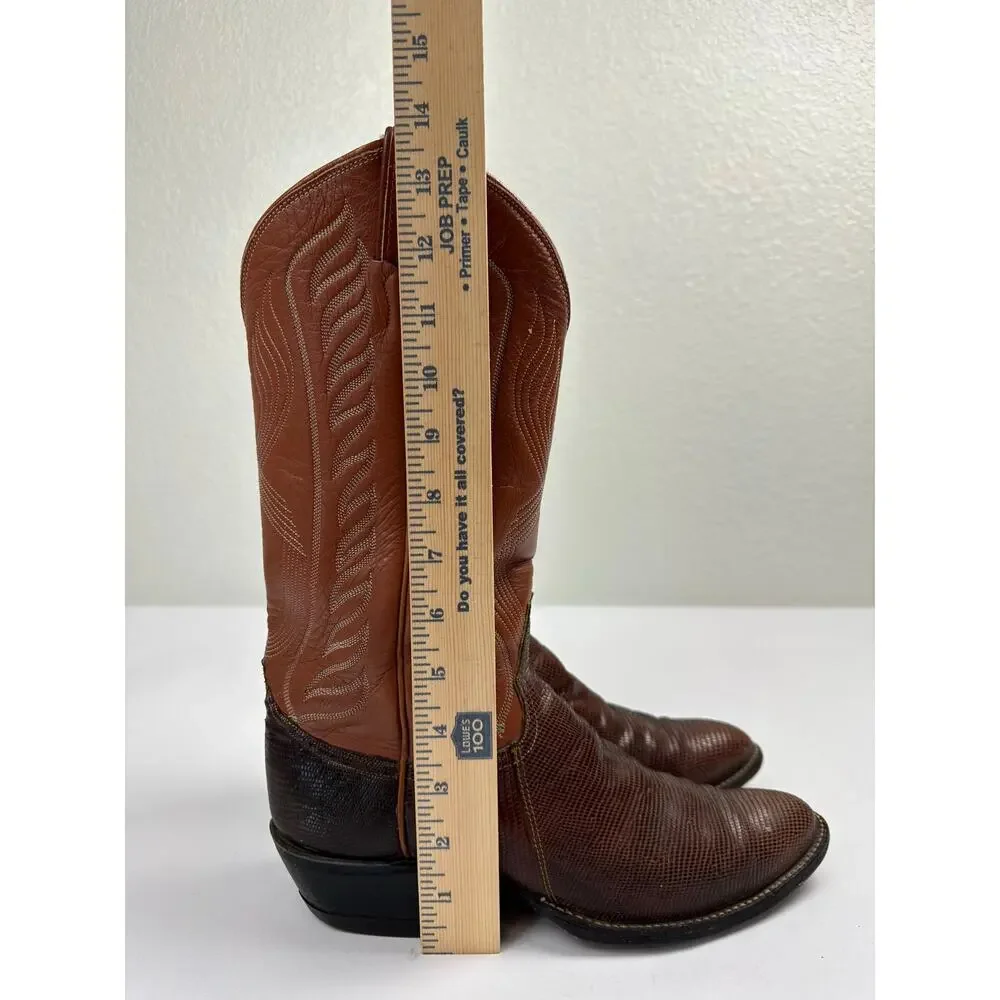 VTG Tony Lama Teju Lizard Exotic Leather Cowboy Boots Cognac Brown Womens 8.5 B